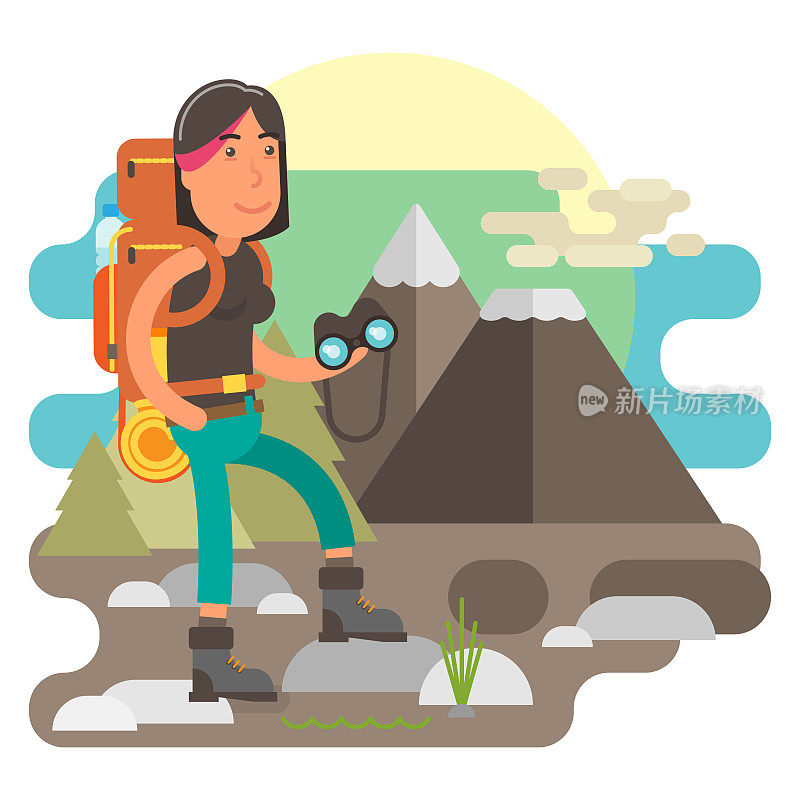 Strong and gritty woman with backpack